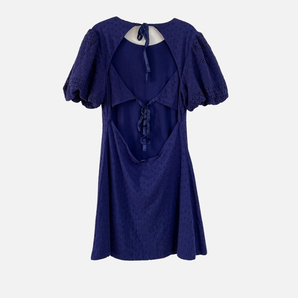 Free People Apricot Rose Puff Sleeve Eyelet Dress Living Indigo Size Medium NWT - Picture 9 of 10